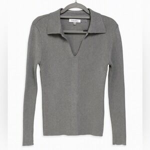 Calvin Klein Metallic Gray Johnny collar  Knit Top Size Medium